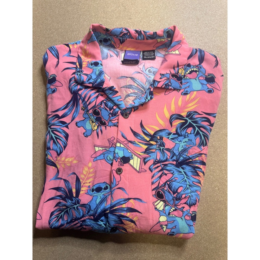 Disney Stitch Hawaiian Button Up Shirt Men's 3XL Tropical‎ Aloha Aloha